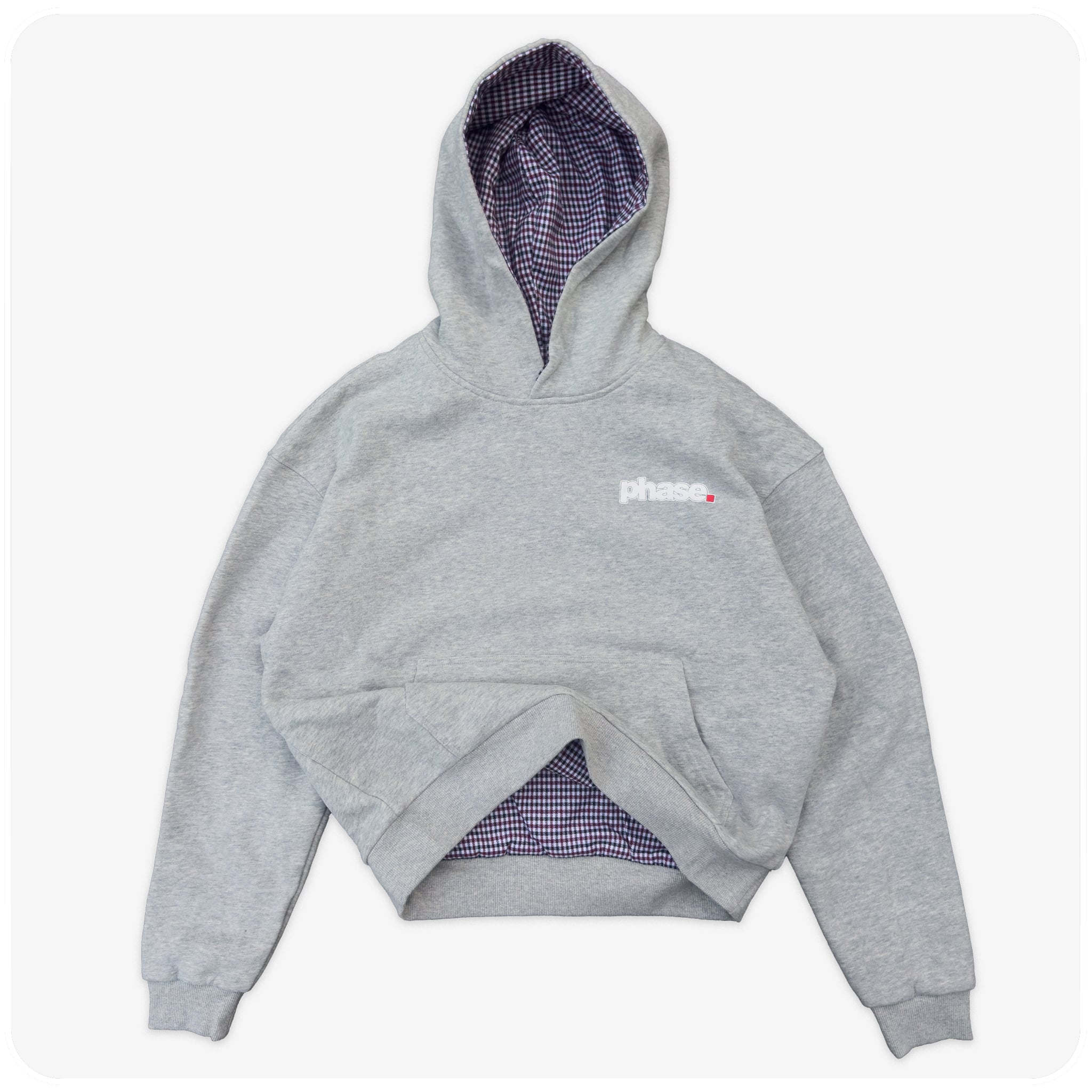 REVERSIBLE PLAID LOGO HOOD - GREY