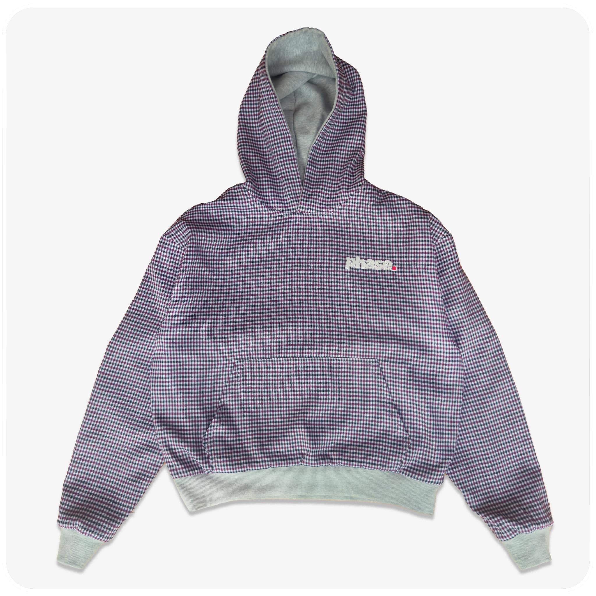 REVERSIBLE PLAID LOGO HOOD - GREY